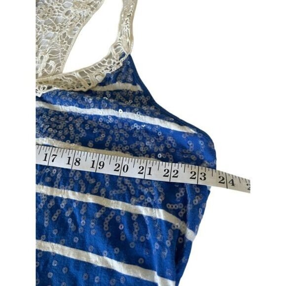 Lane Bryant Top Blouse Shirt Plus Size 22 24 Blue White Lace Clear Sequin - Picture 10 of 11